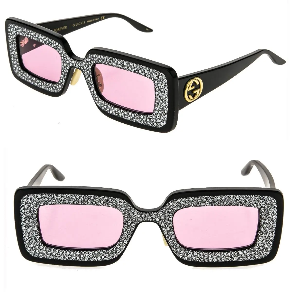 Gucci Gg0974S Hollywood Forever 0974 Black Pink Crystal Runway 001 Sunglasses