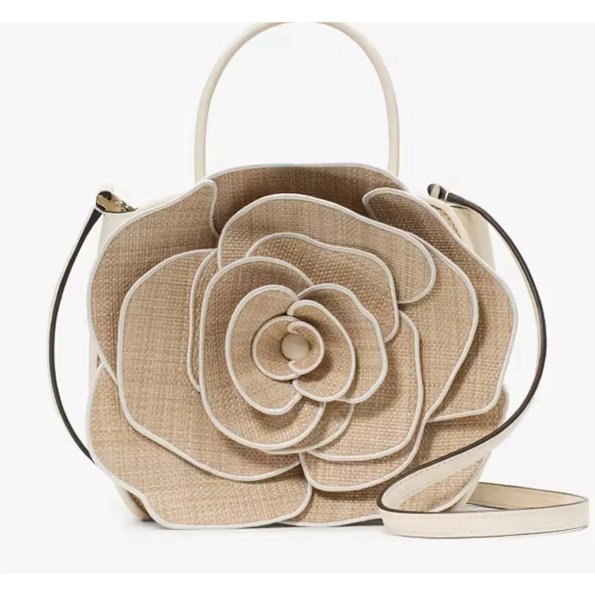 Kate Spade Flora Rose Straw Crossbody Purse