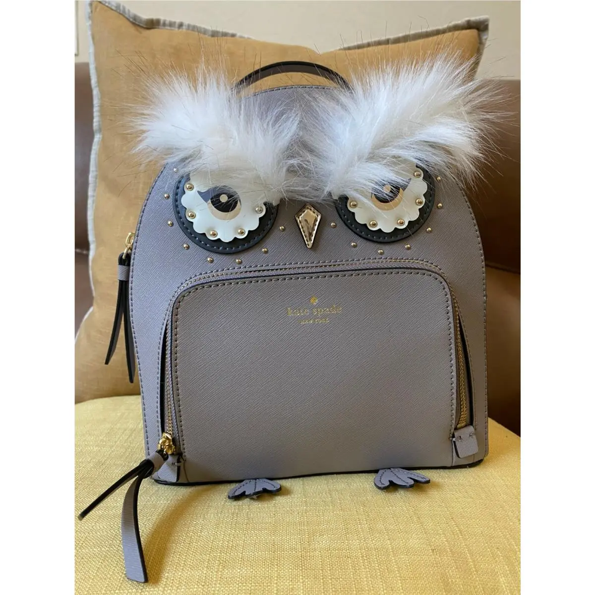 Kate Spade Star Bright Owl Tomi Grey Leather Backpack Wkru5674