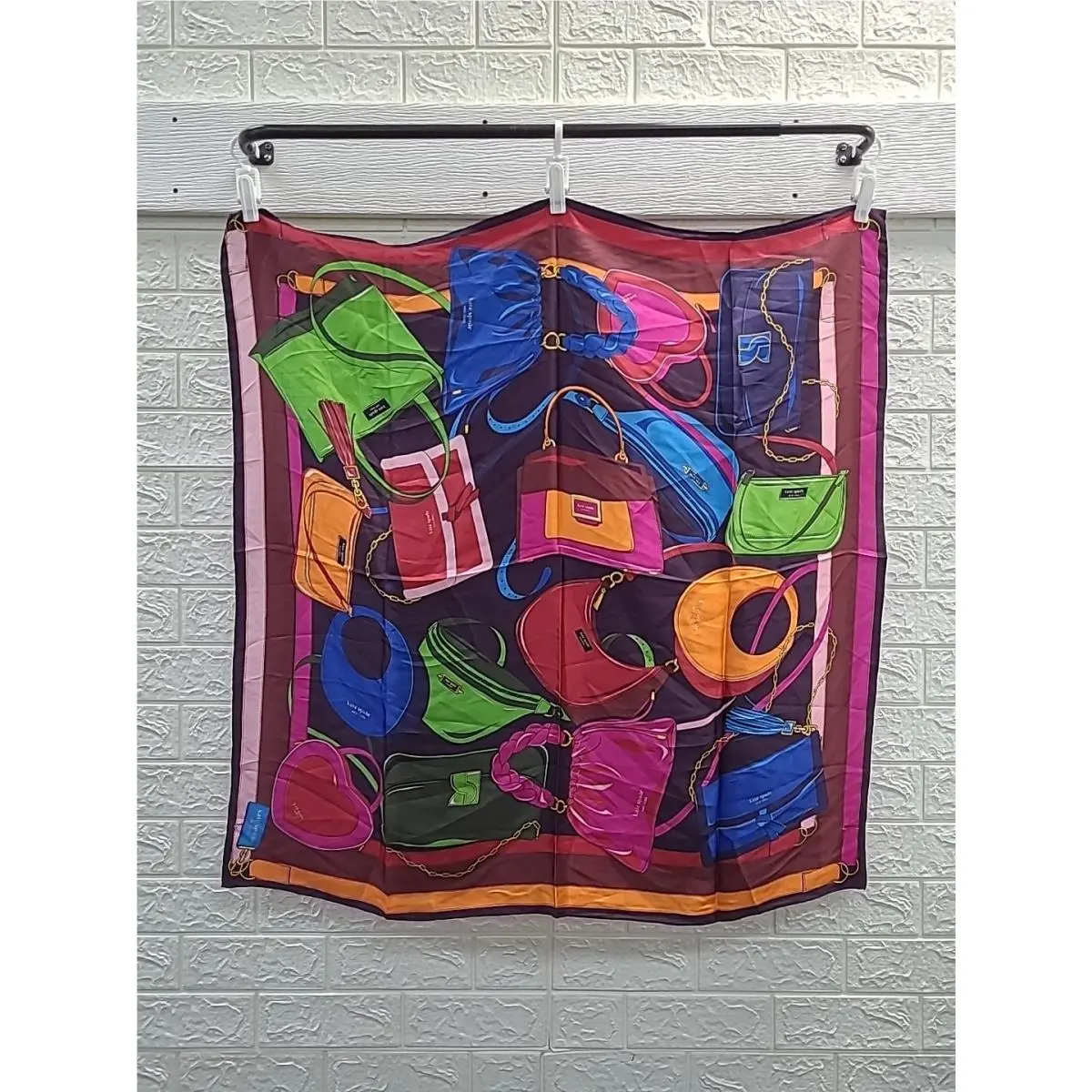 New Kate Spade 34 x 34 Square Silk Scarf Fabulous Bag Print Multicolor