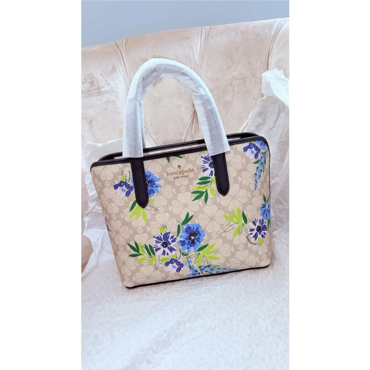 Kate Spade Flower Floral Small Tote Crossbody Bag Blazer Blue Zip Purse New