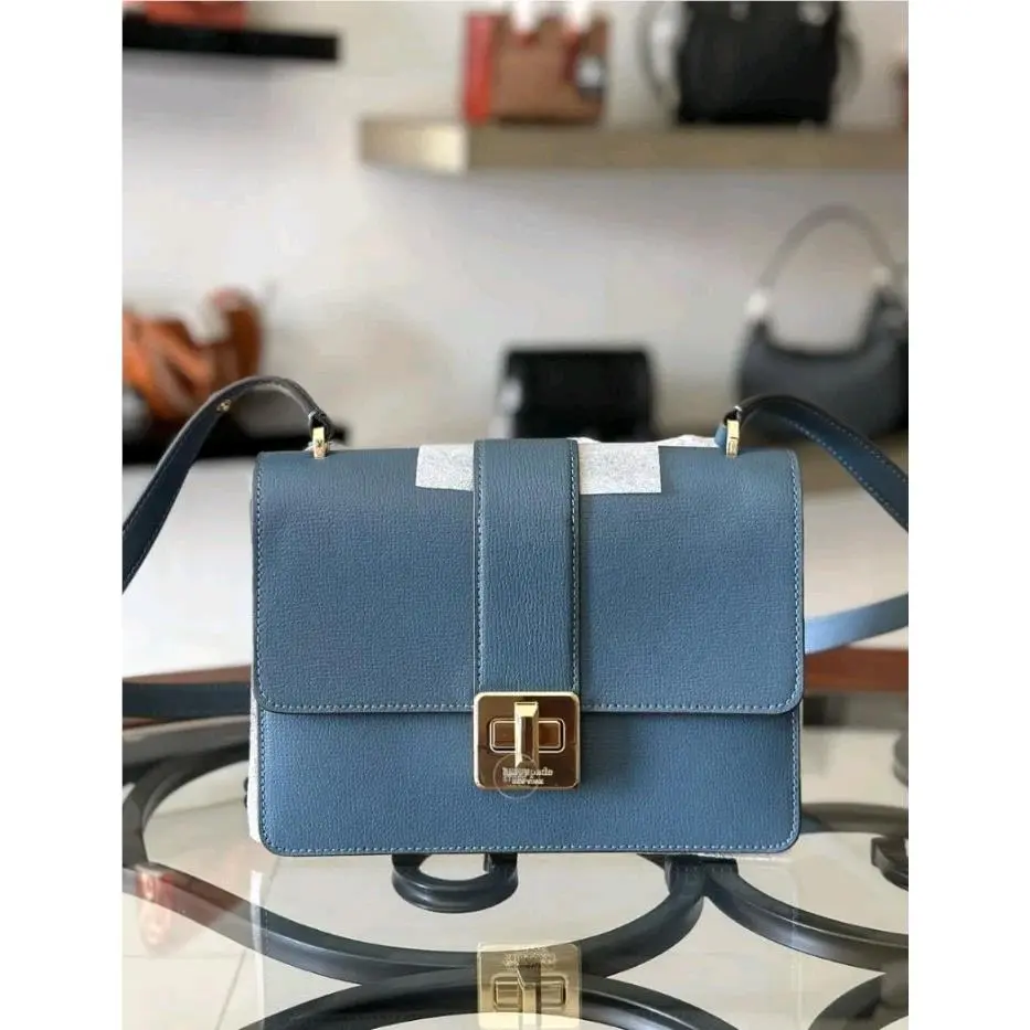 Kate Spade KK123 Phoebe Turnlock Leather Shoulder Bag Crossbody In Bluestone