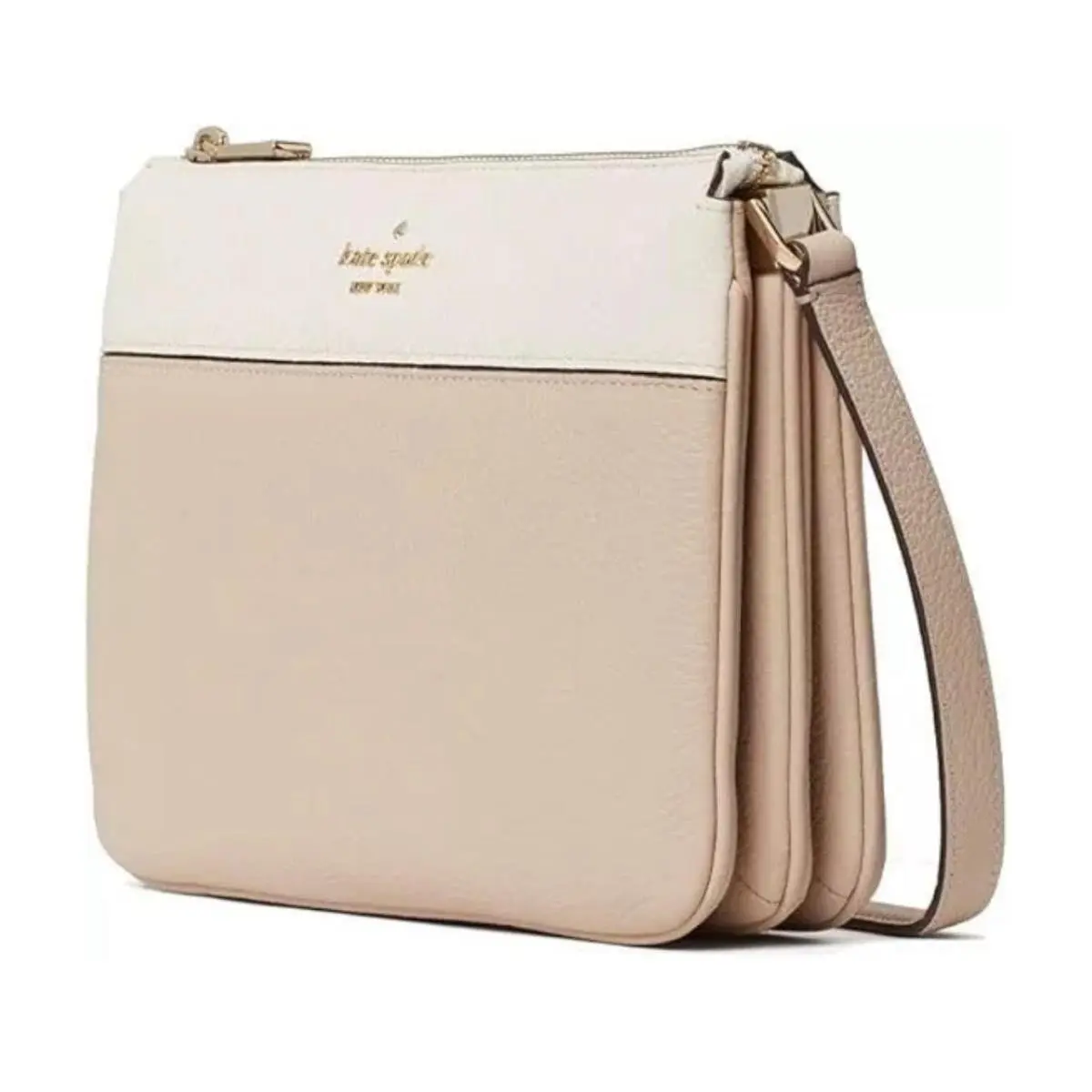 Kate Spade Crossbody Leather Purse Beige Tan Cream Leila Triple Gusset Handbag