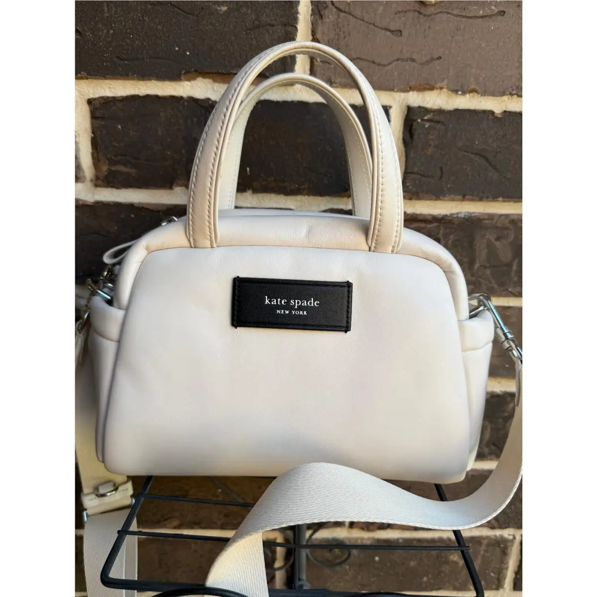 Kate Spade Puffed Satchel Crossbody Nappa Leather Cream Ivory