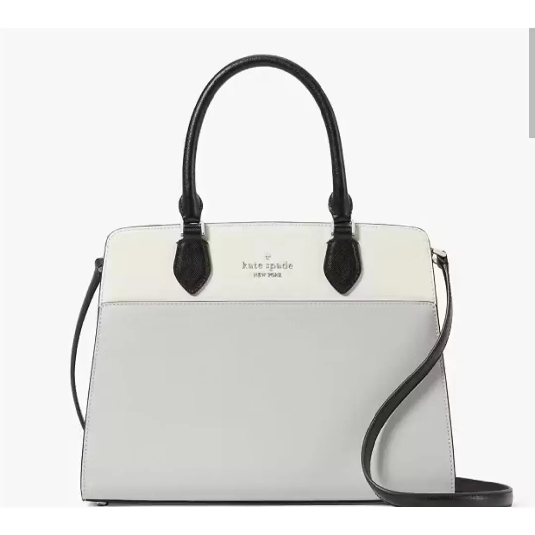Kate Spade Madison Medium Satchel Shoulder Bag Tote Grey Colorblock Leather