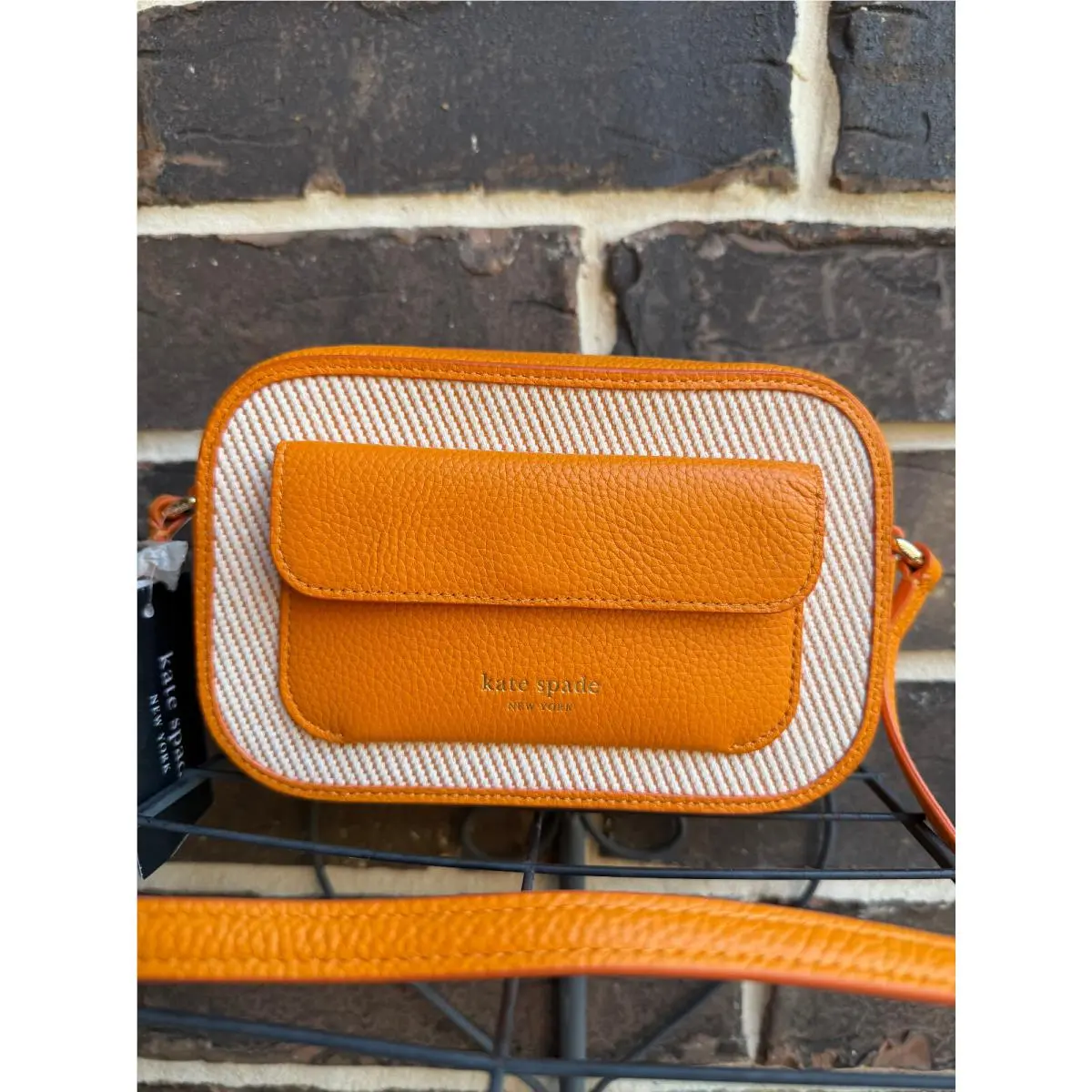 Kate Spade Ava Leather Canvas Crossbody Sunset Blaze Orange Naturaal