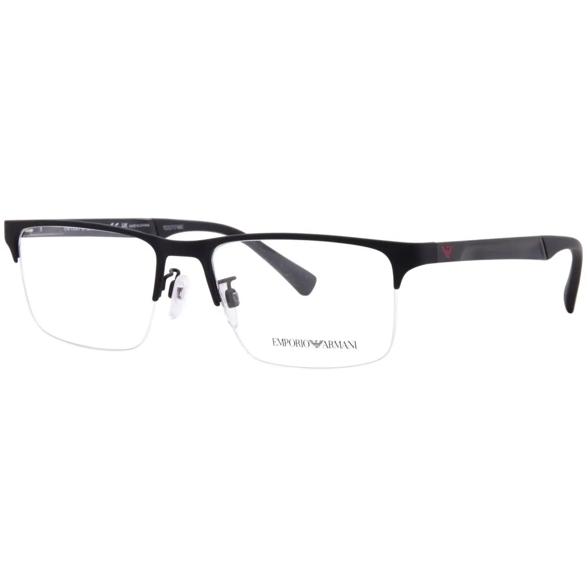 Emporio Armani EA1110D 3175 Eyeglasses Men`s Rubber Black Semi Rim 55mm