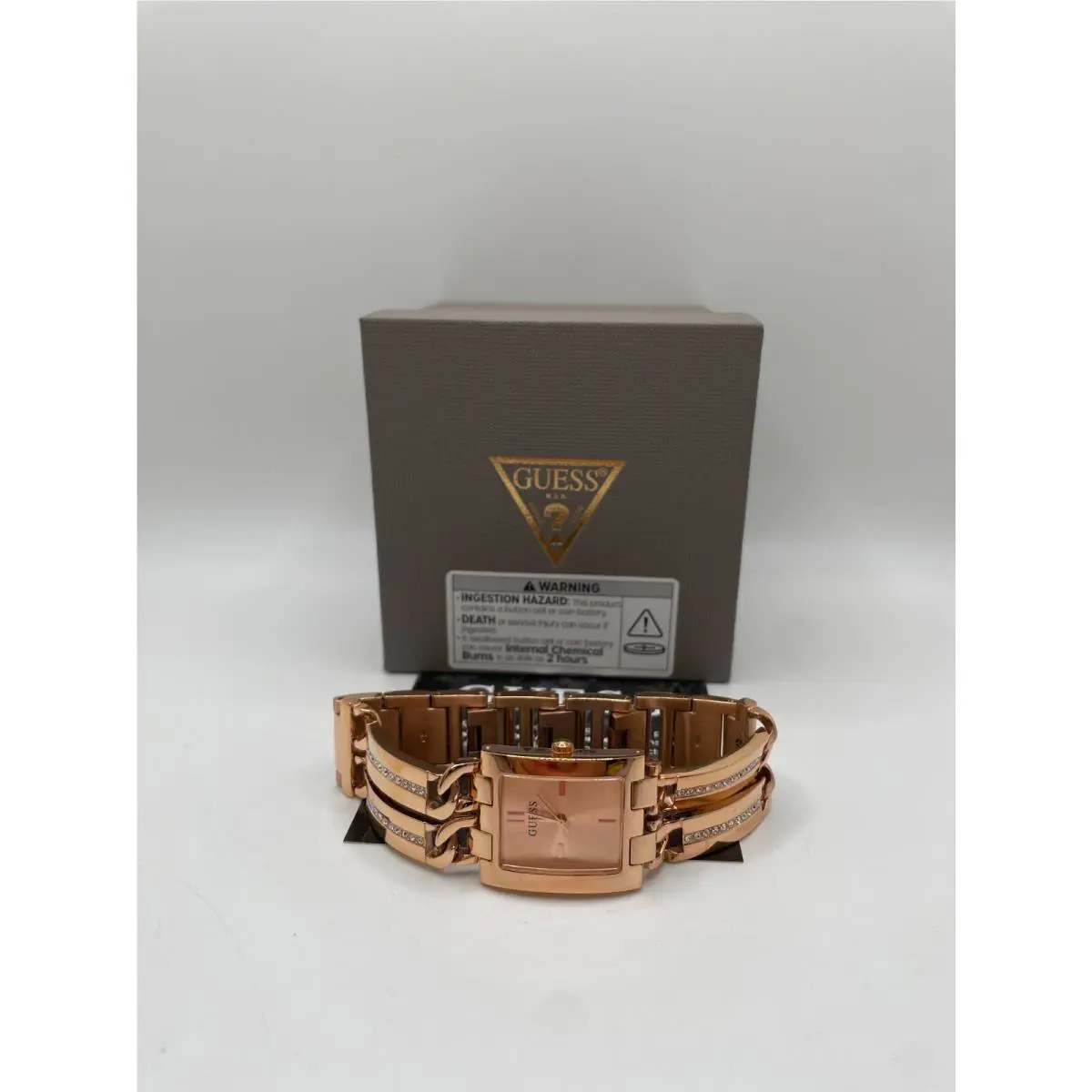 Guess Womens Rose Gold Stainless Steel Quartz Rectangle Classic Wristwatch