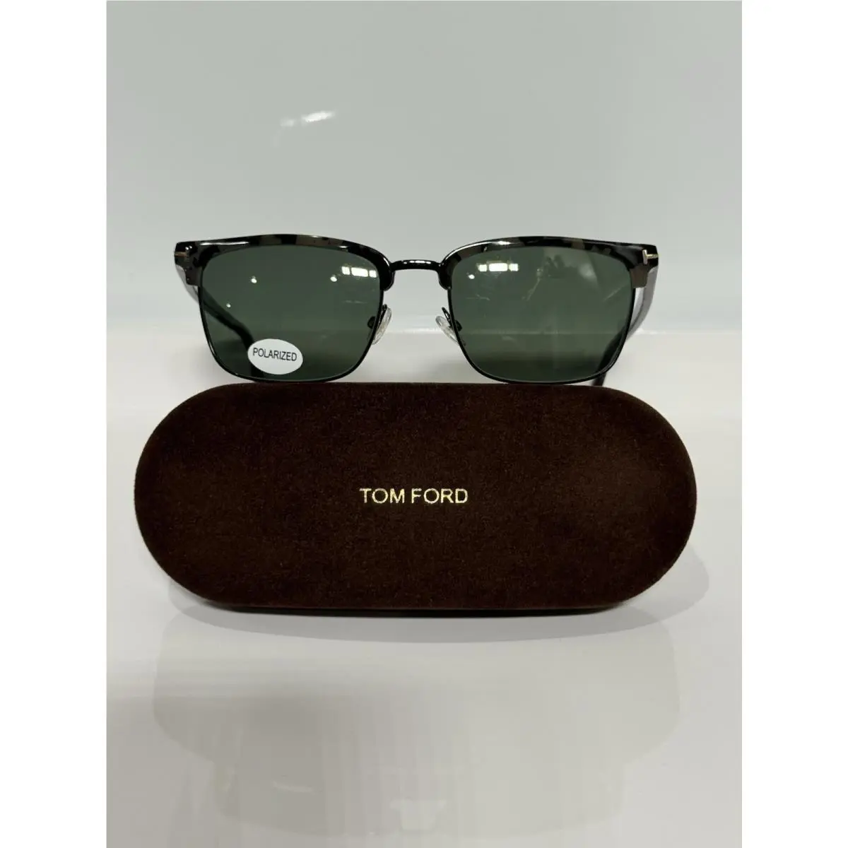 Tom Ford TF5504 Grey Camo w. Custom Polarized Green Sunglasses 54mm