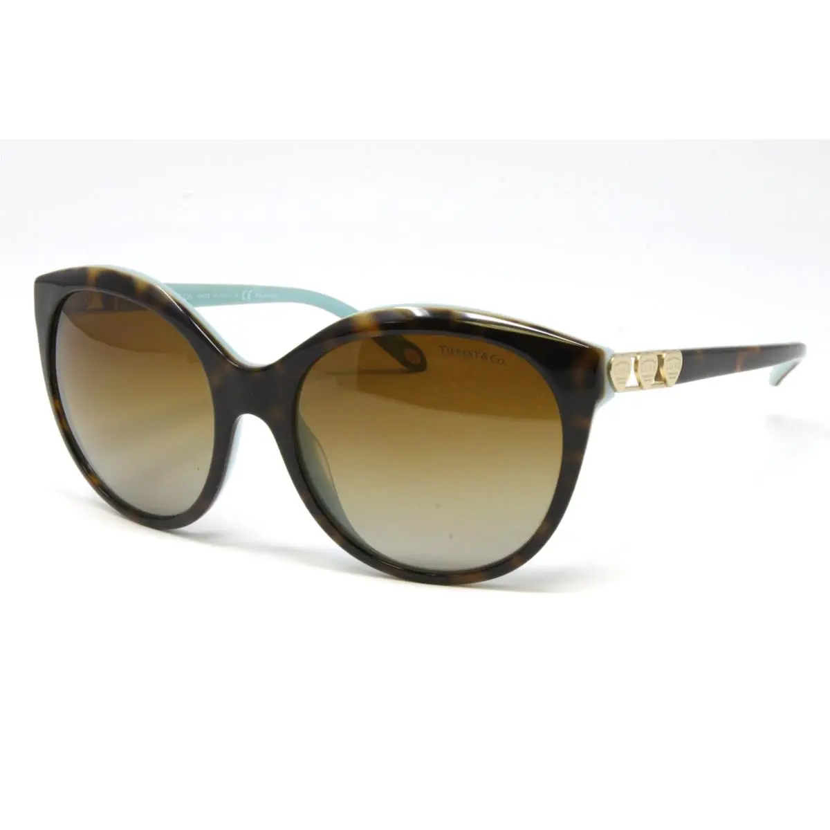 Tiffany Women`s Sunglasses Havana Blue Cat Eye Polarized Lens 56mm TF4133-8134T3