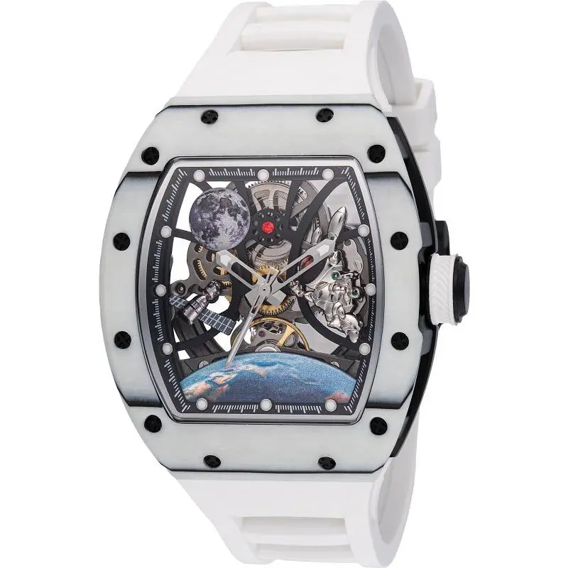 Invicta Mens 44mm S1 Rally Automatic Skeleton Carbon Fiber Dial White Tone Watch