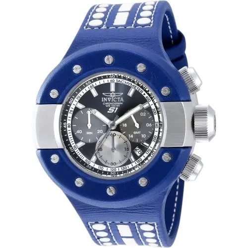 Mens S1 Rally Black Dial Blue and White Strap Chronograph Gmt Watch by Invicta
