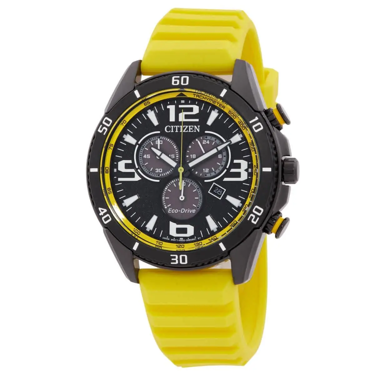Citizen Brycen Chronograph Black Dial Men`s Watch AT2585-08E - Black, Dial: Black, Band: Yellow