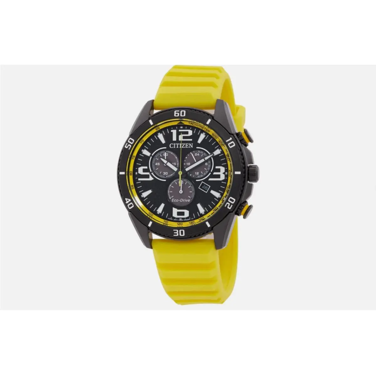 Eco-drive Men`s Brycen Black Dial Yellow Silicone Band Watch AT2585-08E by Citizen