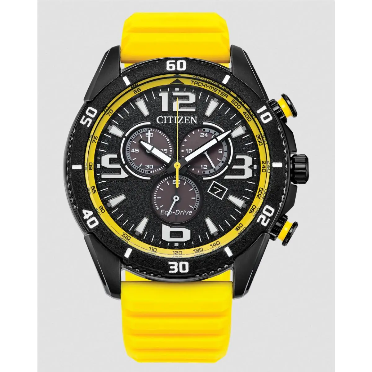 Citizen Eco-drive Men`s Brycen Black Dial Yellow Silicone Band Watch AT2585-08E - Black, Dial: Black, Band: Yellow