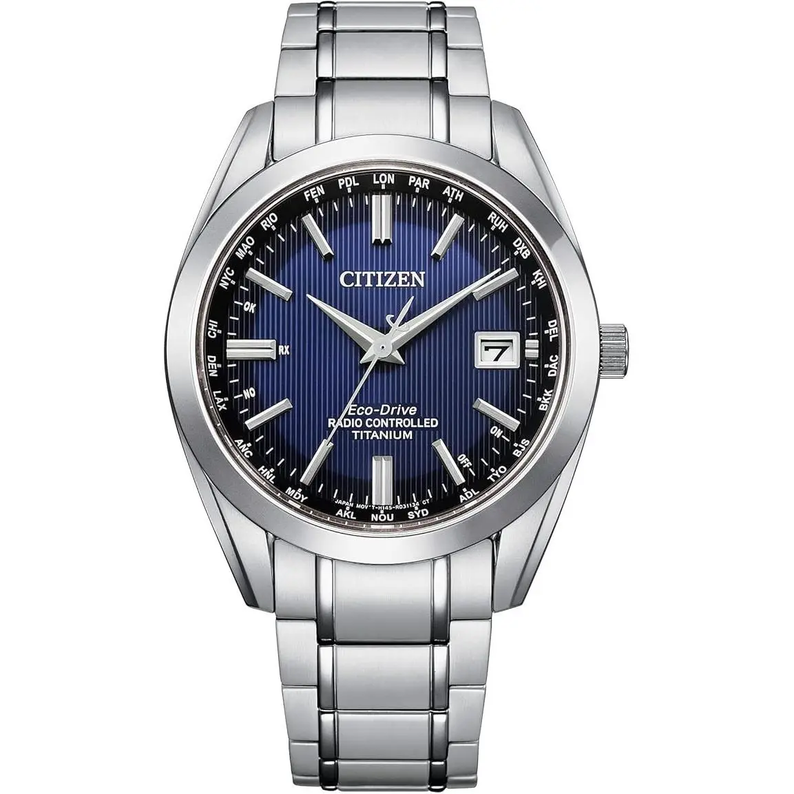 Citizen Men`s Eco-drive Super Titanium with Atomic Timekeeping Watch CB0260-56L - Dial: Blue, Band: Silver, Bezel: Silver