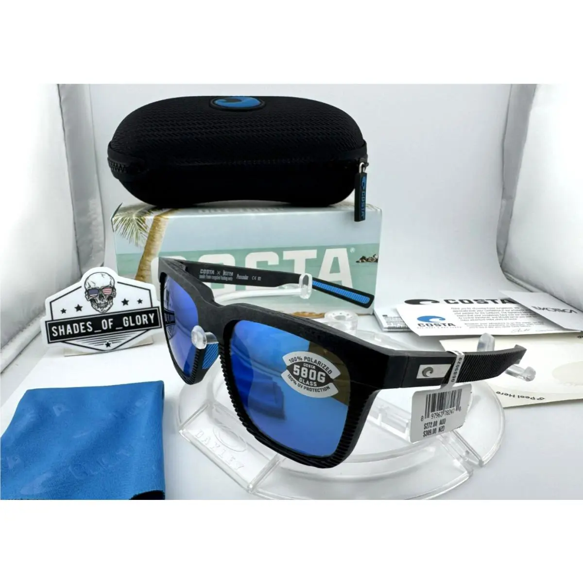 Costa Del Mar Pescador Net Gray Blue 580G Polarized Glass Sunglasses 06S9029 01