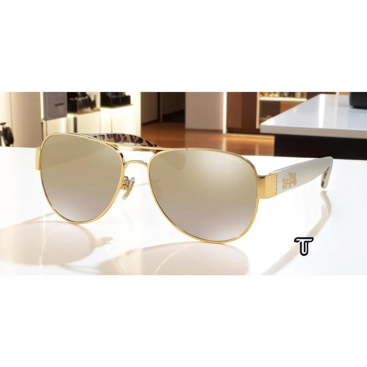 Coach HC7059 92496E Gold Ivory Wild Beast Gold Flash 58 mm Women`s Sunglasses