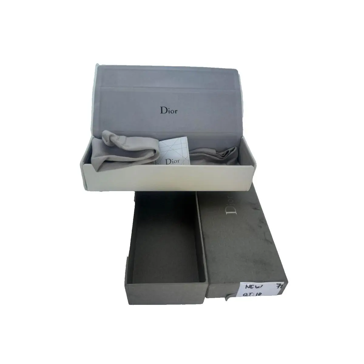 Christian Dior White/gray Eyeglasses Case w Cleaning Cloth and Box 70
