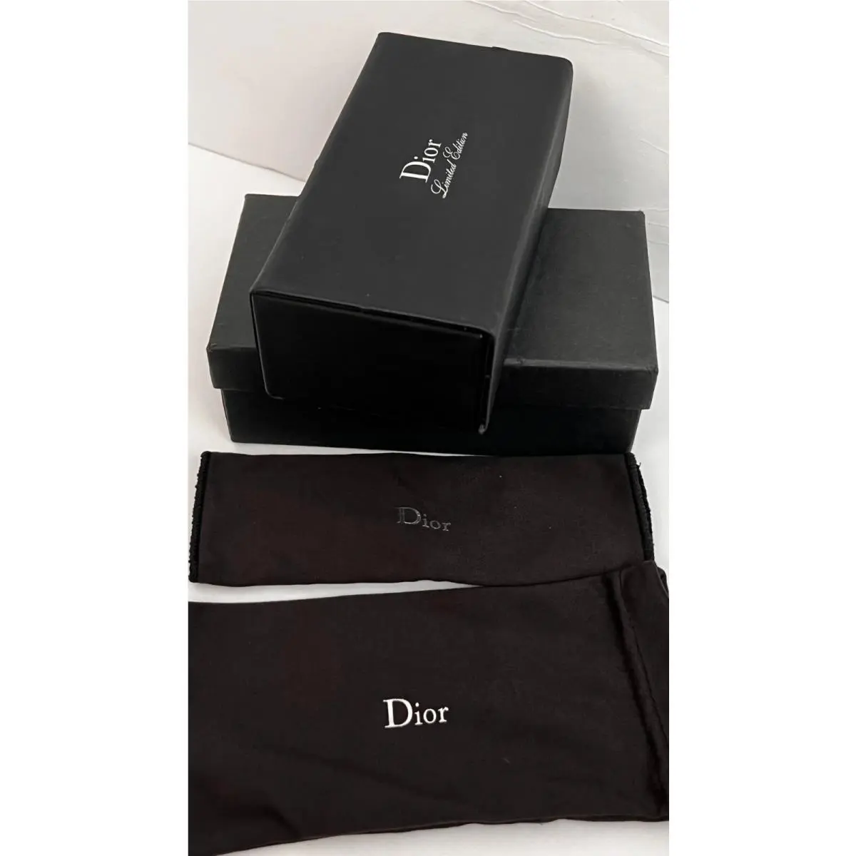 Christian Dior Black Leather Large Hard Eyeglasses Case with Full Set 74