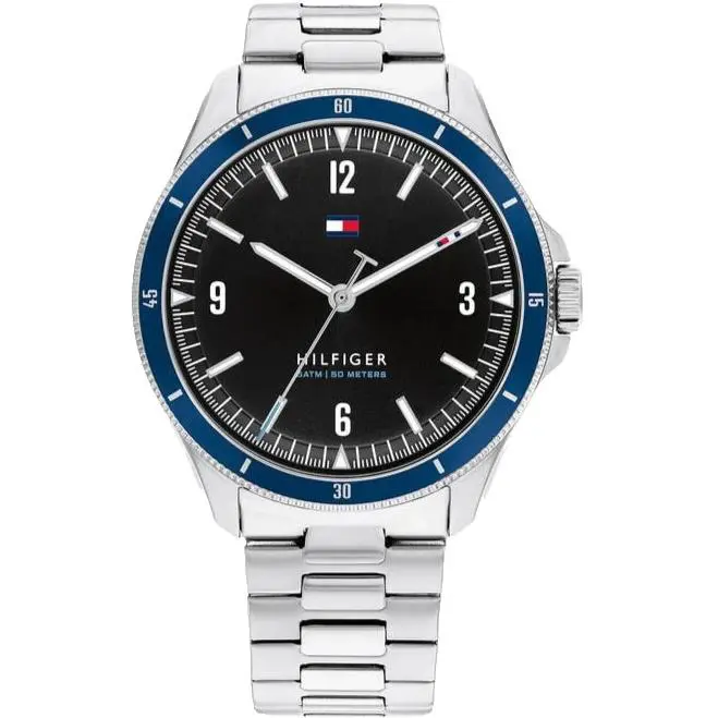 Tommy Hilfiger Maverick 1791901 Black Dial Silver Bracelet 44MM Mens Watch