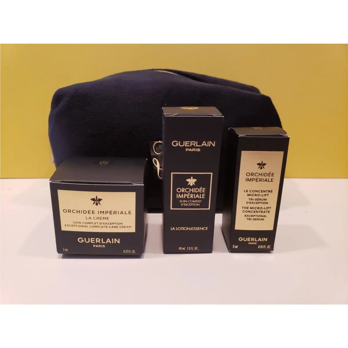 Guerlain Orchidee Imperiale 4 Piece Set Beautiful Velour Cosmetic Bag