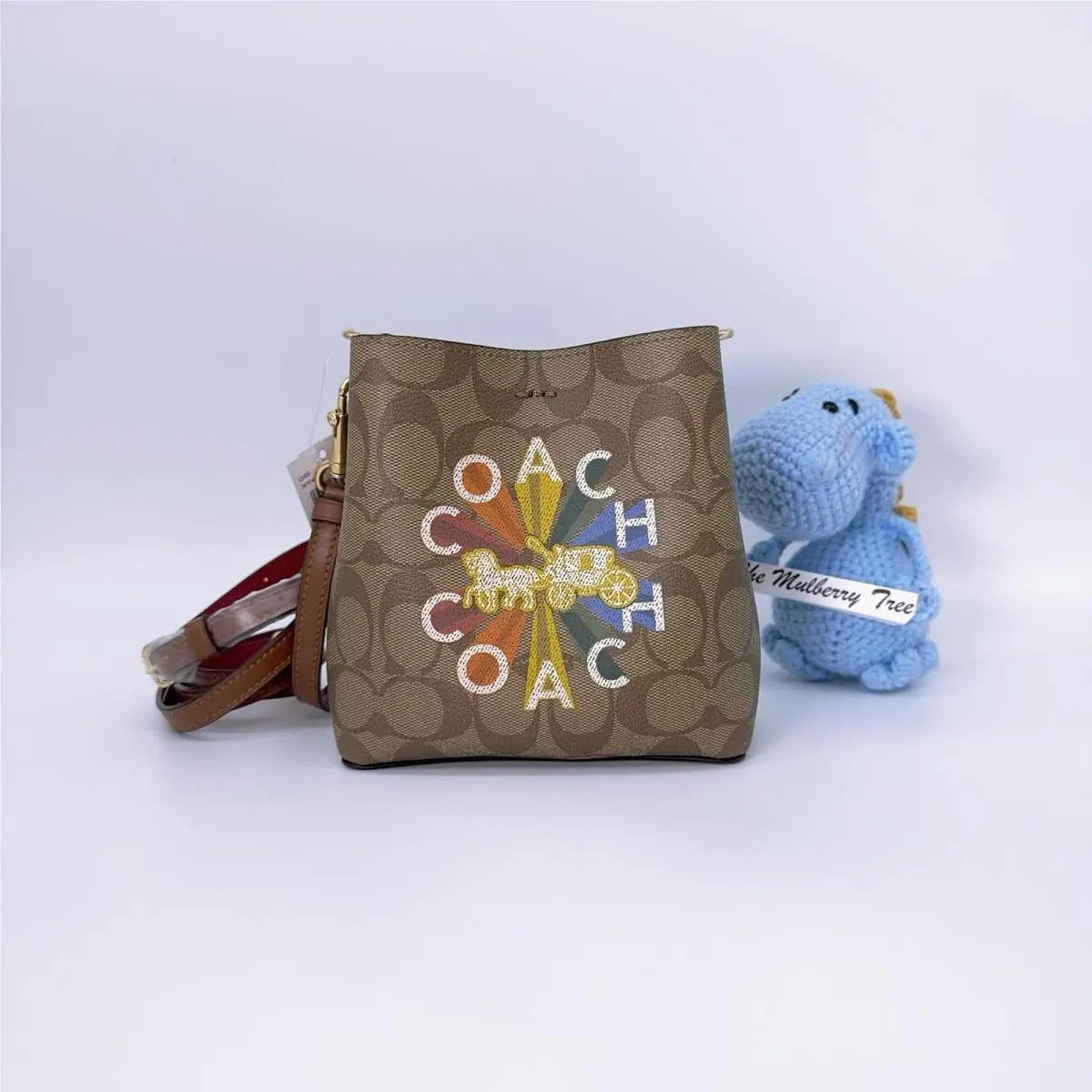 Coach C6835 Mini Town Bucket Bag Signature Canvas Radial Rainbow Khaki Crossbody