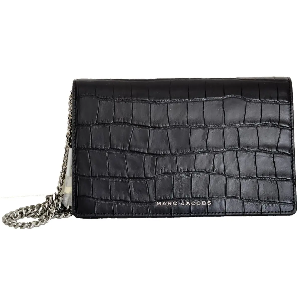 Marc Jacobs Party ON Croc Embossed Black Leather Crossbody Chain Slim Bag