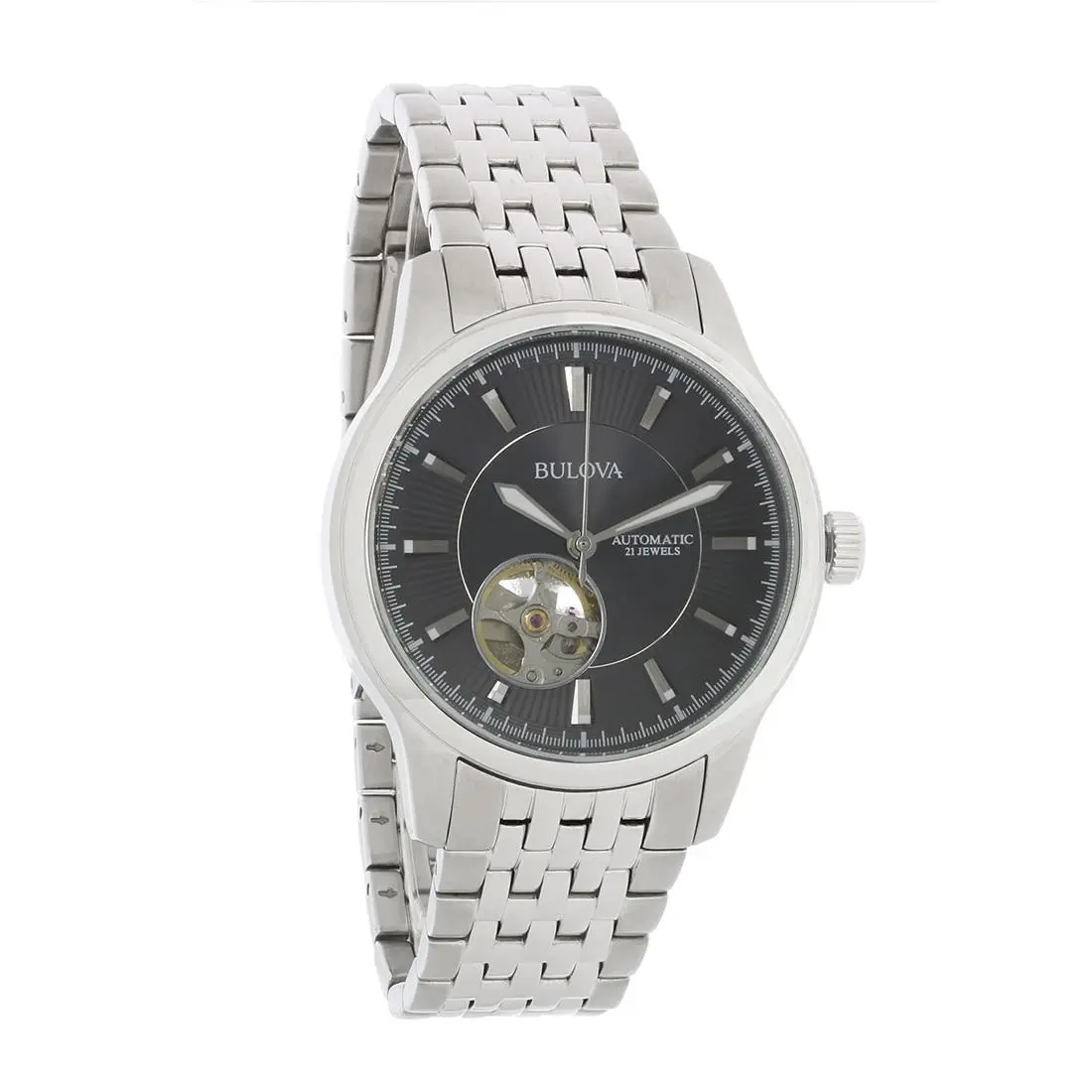Automatic Men`s 21 Jewels Stainless Steel Charcoal Dial Watch - 96A190 by Bulova