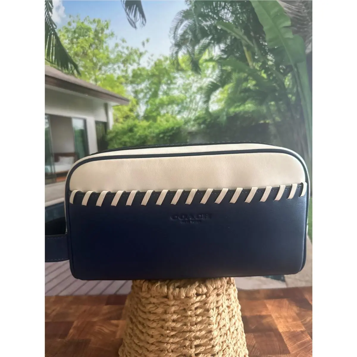 Coach Small Travel Kit with Whipstitch CAX53 Smooth Leather/qb/deep Blue/chalk