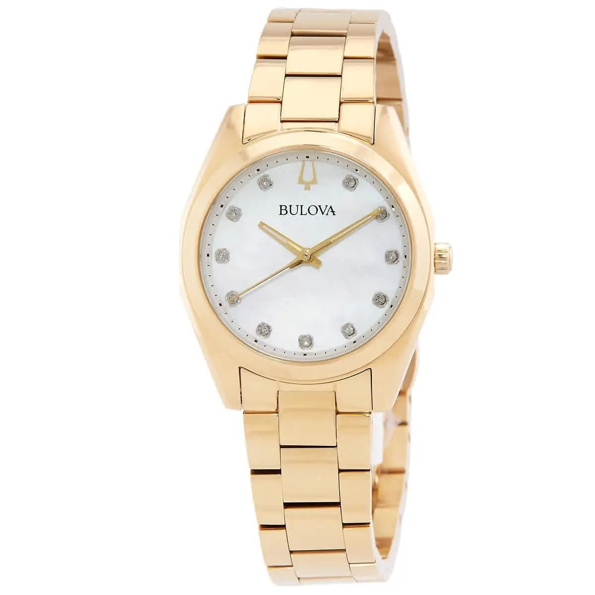 Bulova Surveyor Quartz Crystal Ladies Watch 97P172 - Dial: Mother of Pearl, Band: Gold-tone, Bezel: Gold-tone