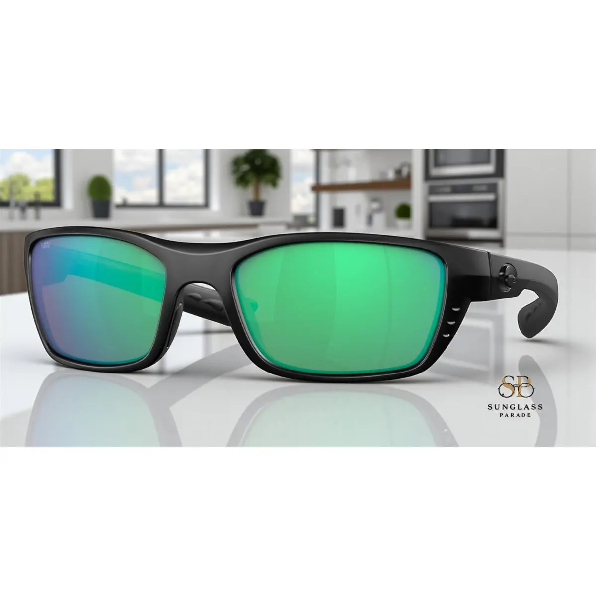 Costa Del Mar 6S9056 12 Whitetip Blackout Green Mirror 58 mm Men`s Sunglasses - Frame: Black, Lens: Green