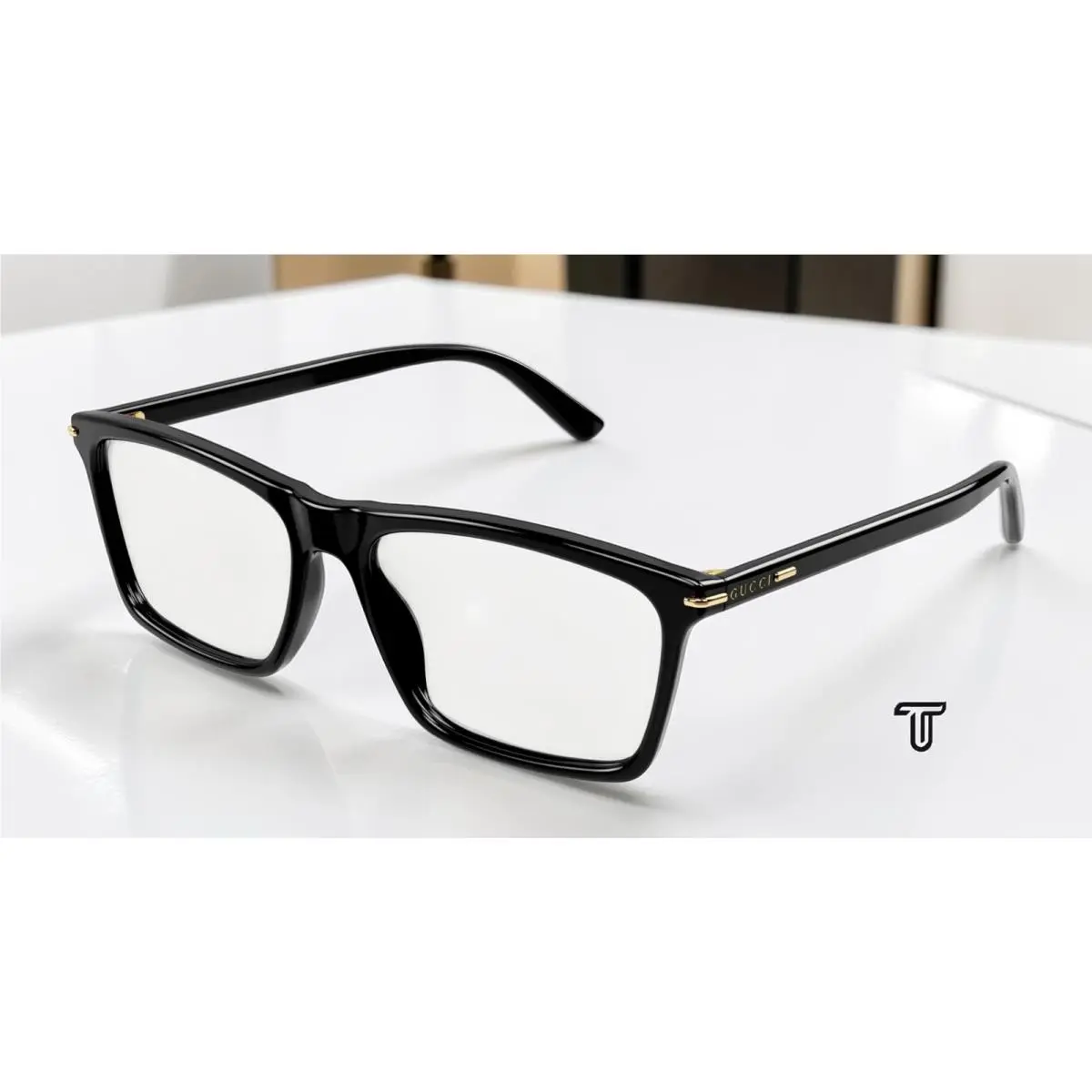 Gucci GG1445O 001 Rectangular Squared Black Demo Lens 56 mm Men`s Eyeglasses