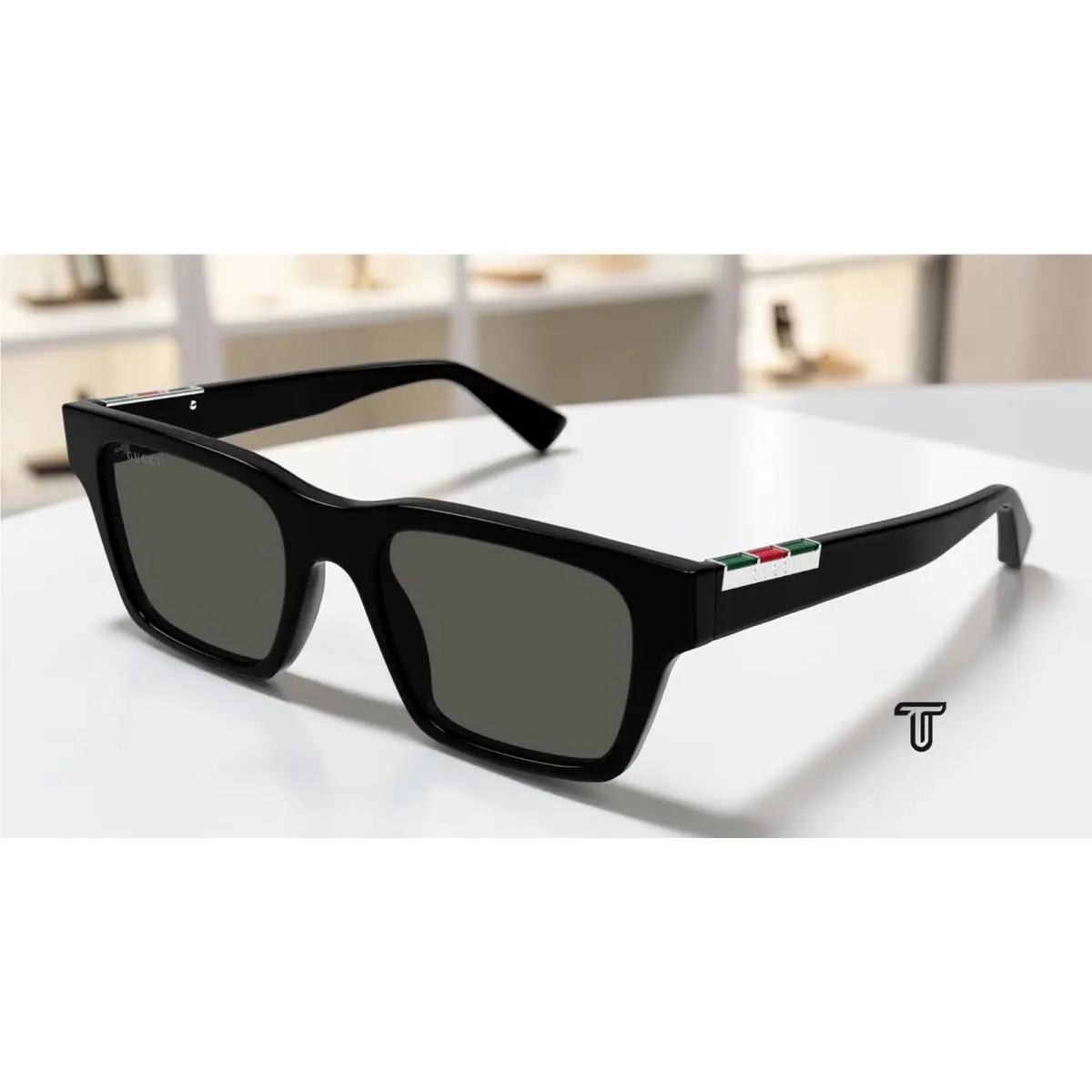 Gucci GG1889S 001 Black Black Grey 51 mm Rectangular Squared Men`s Sunglasses - Frame: Black, Lens: Grey
