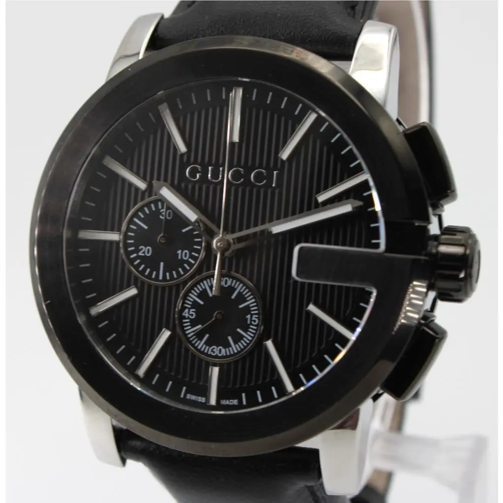 Gucci 44mm Black Dial Black Leather Men`s Watch G-chrono YA101205