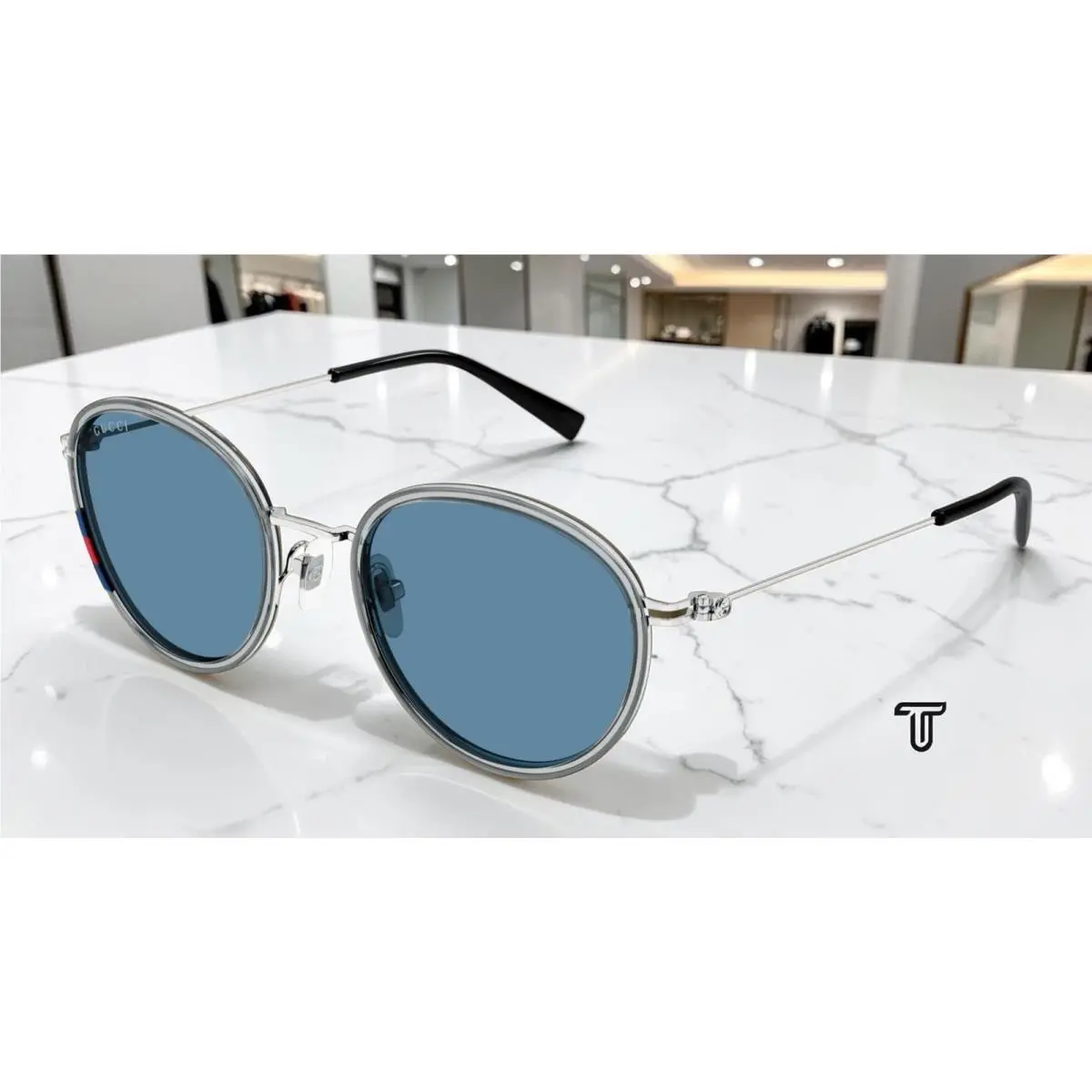 GG1849S 003 Grey Silver Blue 51 mm Round Oval Panthos Women`s Sunglasses by Gucci