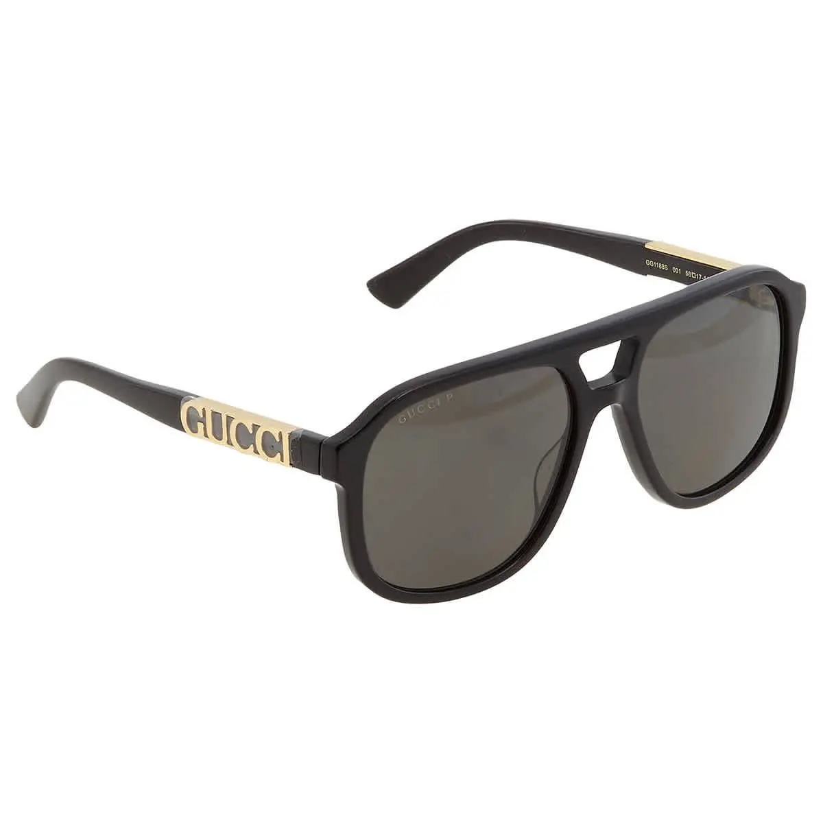Gucci Polarized Dark Grey Pilot Unisex Sunglasses GG1188S 001 58 GG1188S 001 58