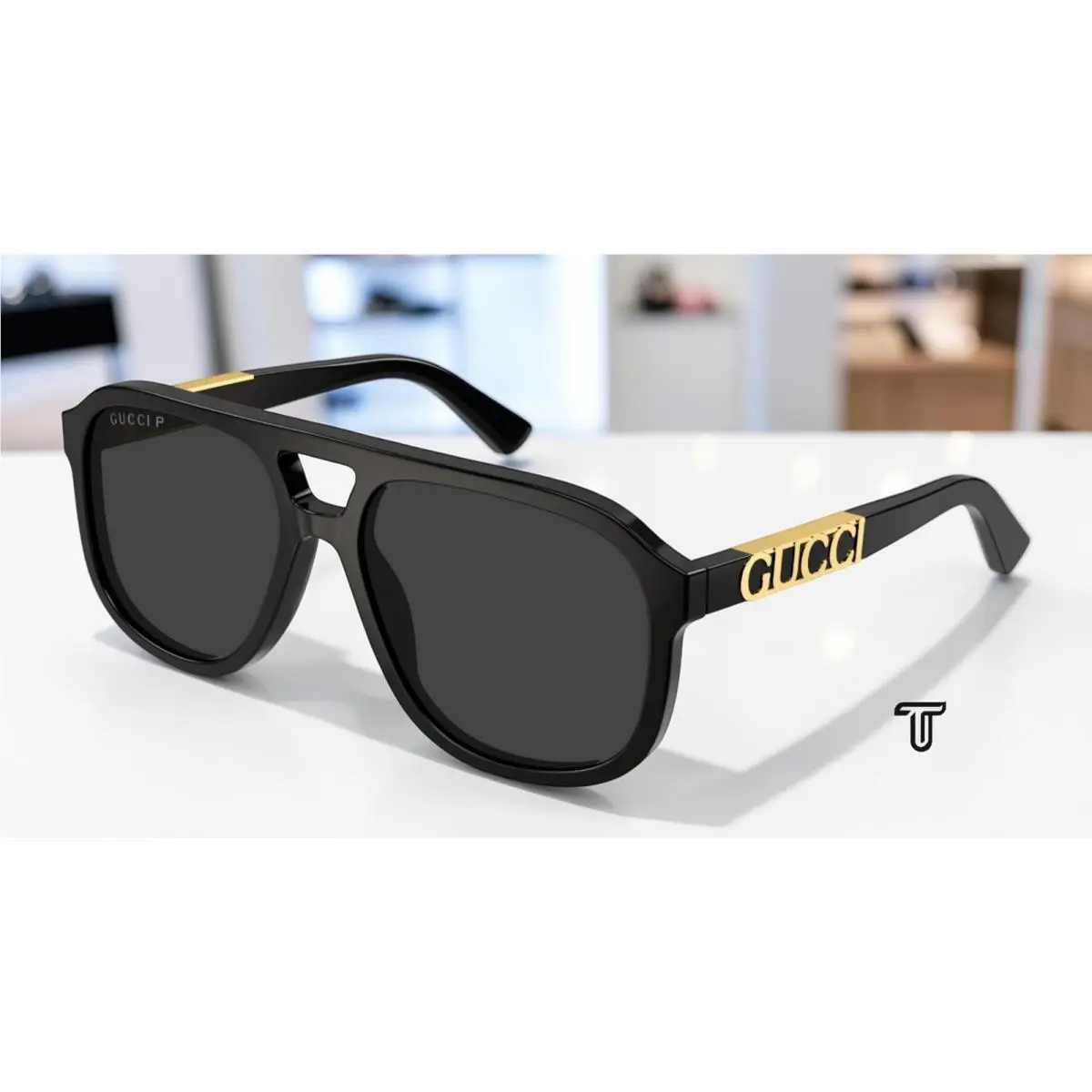 Gucci GG1188S 001 Pilot Navi Acetate Black Grey Polarized 58 m Unisex Sunglasses