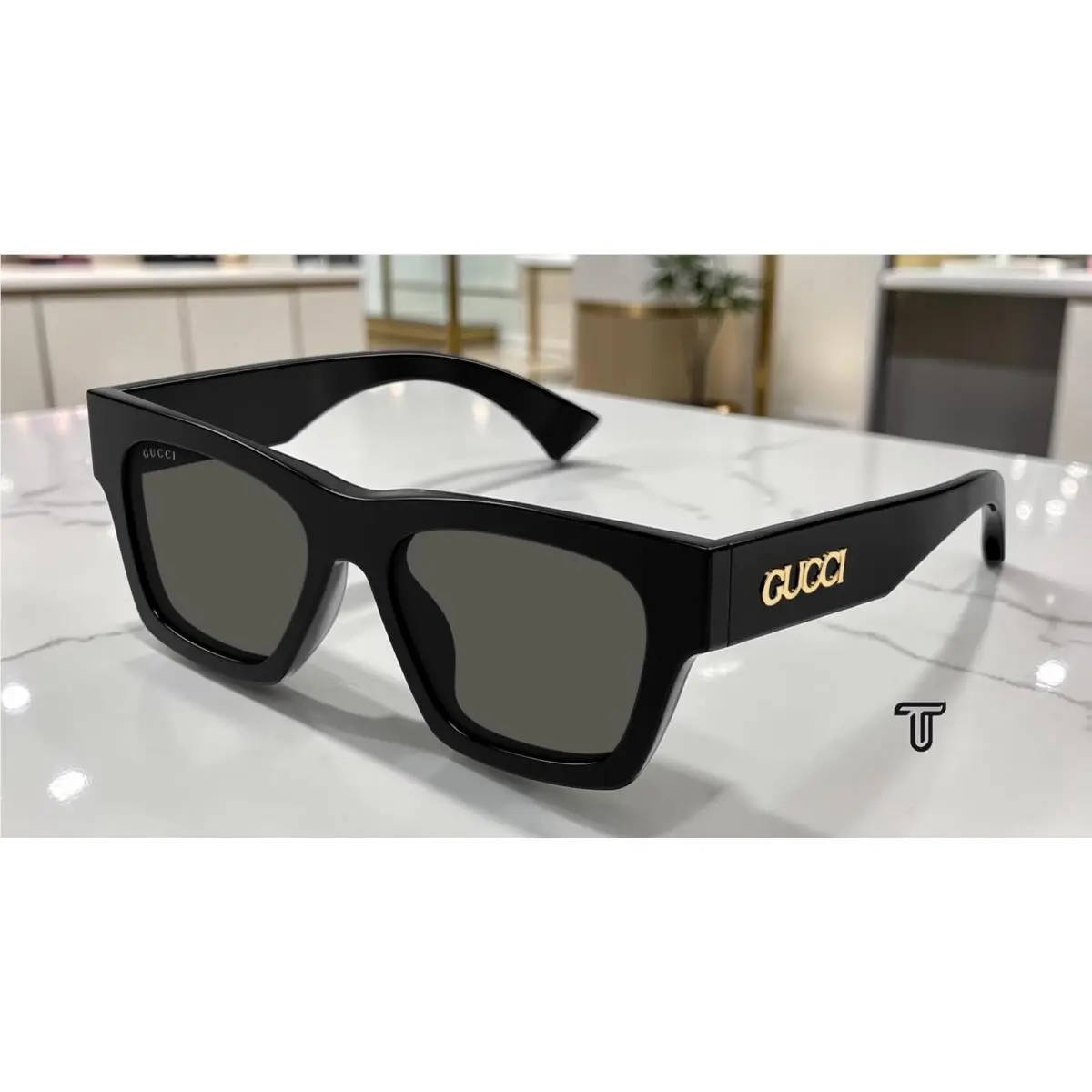 GG1835S 001 Black Black Grey 52 mm Rectangular Squared Women`s Sunglasses by Gucci