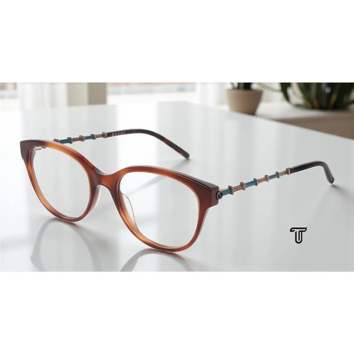 Gucci GG0656O 002 Cat Eye Havana Blue Gold Demo Lens 53 mm Women`s Eyeglasses - Frame: Shiny Brown Vintage Havana