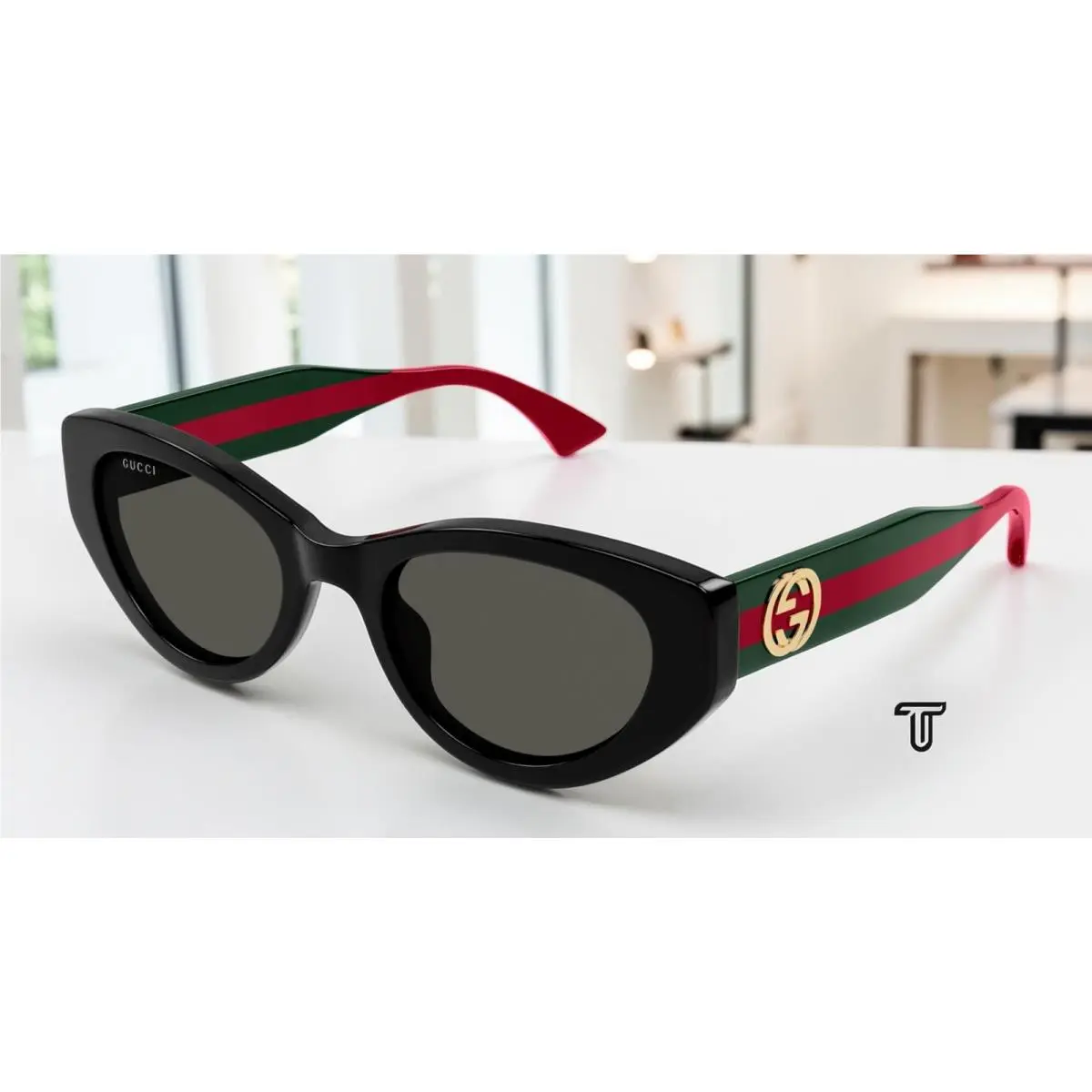 GG1862S 001 Black Green Grey Lens 52 mm Cat Eye Women`s Sunglasses by Gucci