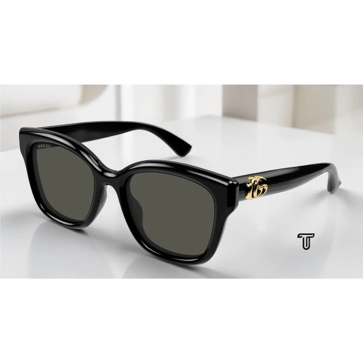 GG1830SK 001 Rectangular Squared Black Grey 55 mm Women`s Sunglasses by Gucci