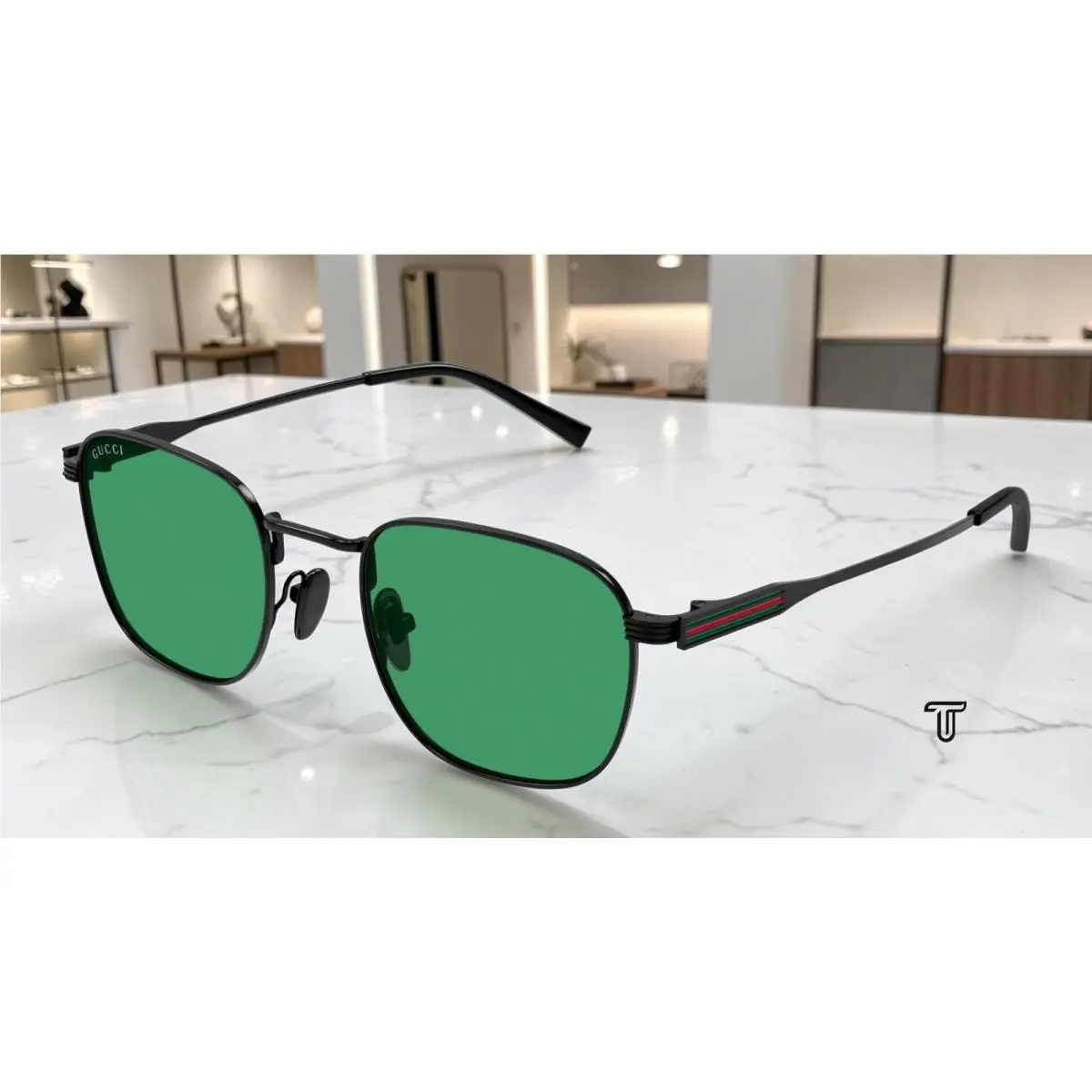 Gucci GG1876S 004 Black Black Green 50 mm Round Oval Panthos Men`s Sunglasses