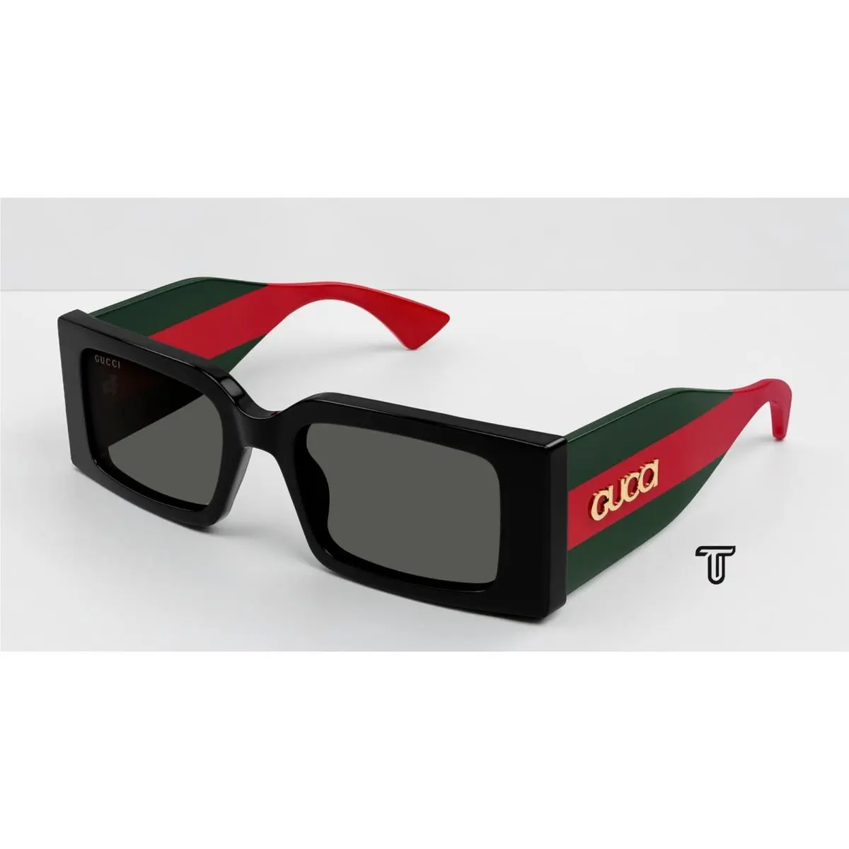 Gucci GG1860S 001 Rectangular Squared Black Green Grey 52 mm Women`s Sunglasses - Frame: Black Green, Lens: Grey