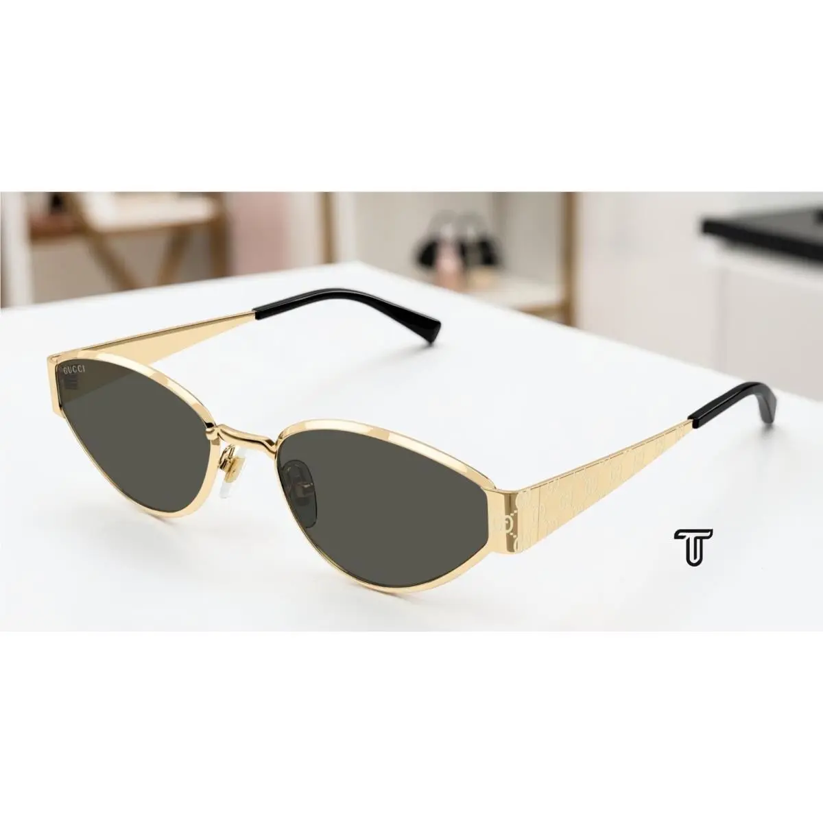 GG1853S 001 Gold Gold Grey Lens 55 mm Women`s Sunglasses by Gucci