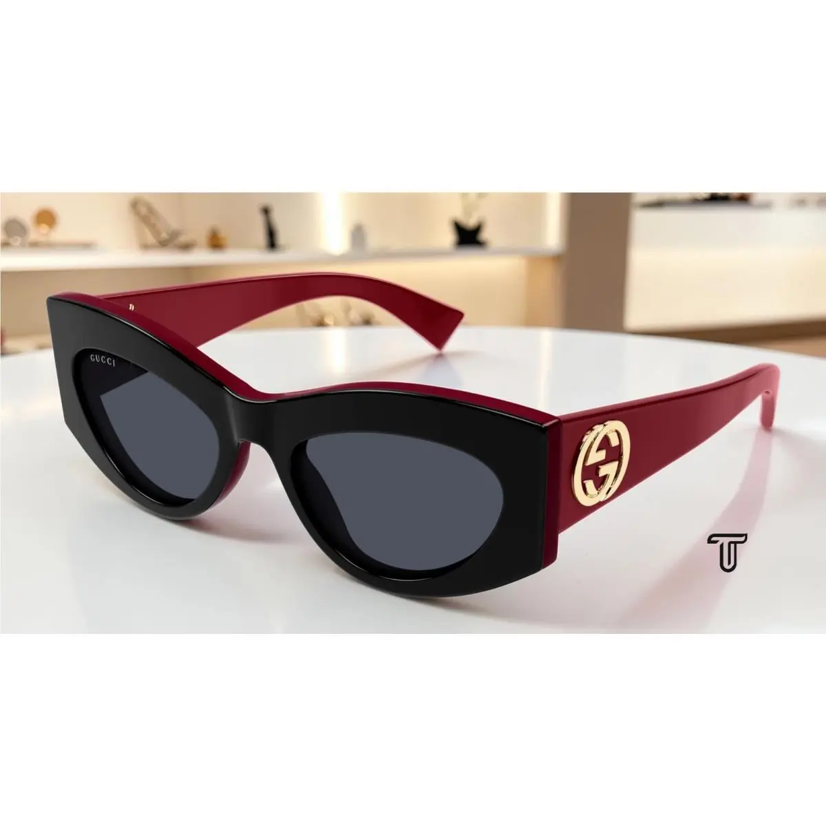GG1843S 006 Black Red Grey Lens 53 mm Cat Eye Women`s Sunglasses by Gucci