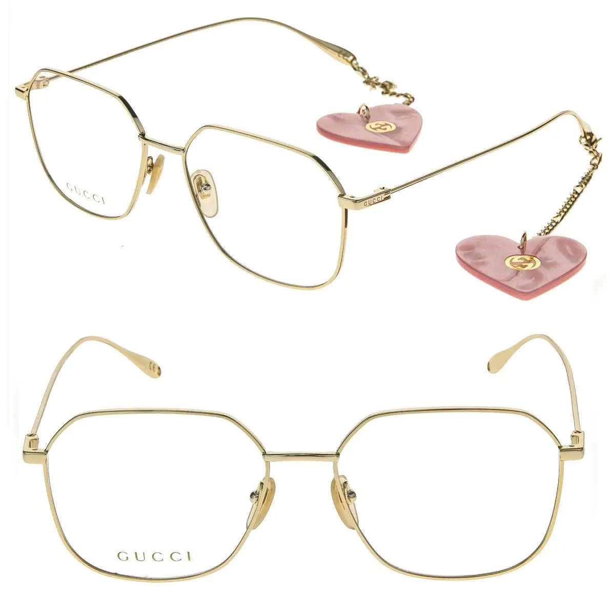 Gucci GG1032O 1032 Gold Chain Pink Pearl Heart Pendant Charm Eyeglasses 54m 001