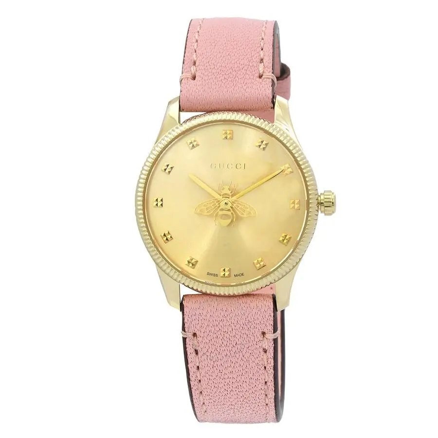 Gucci G-timeless Quartz Silver Dial Pink Leather Strap Ladies Watch YA1265041