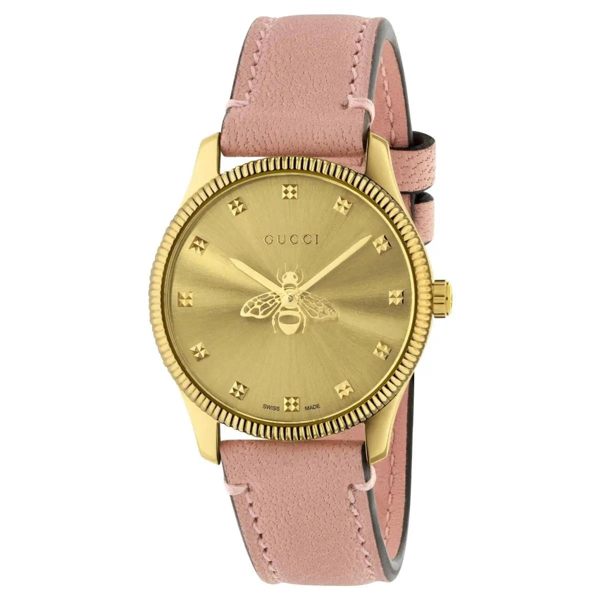 G-timeless Yellow Gold Pvd Gold Dial Pink Leather Womens Watch YA1265041 by Gucci
