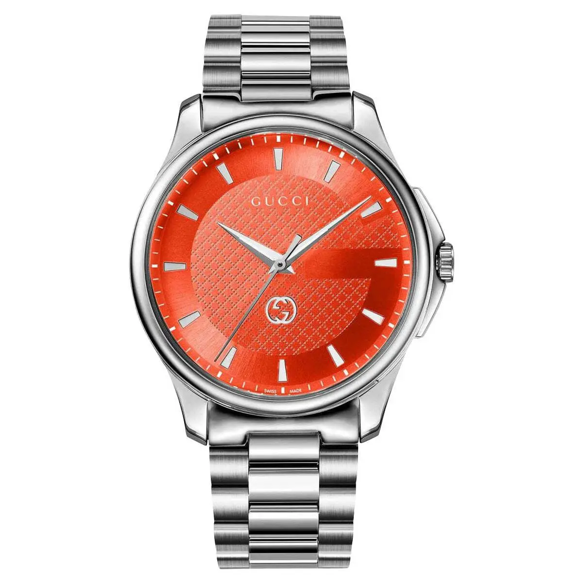 G-timeless Stainless Steel Orange Dial Quartz Mens Watch YA126370 by Gucci